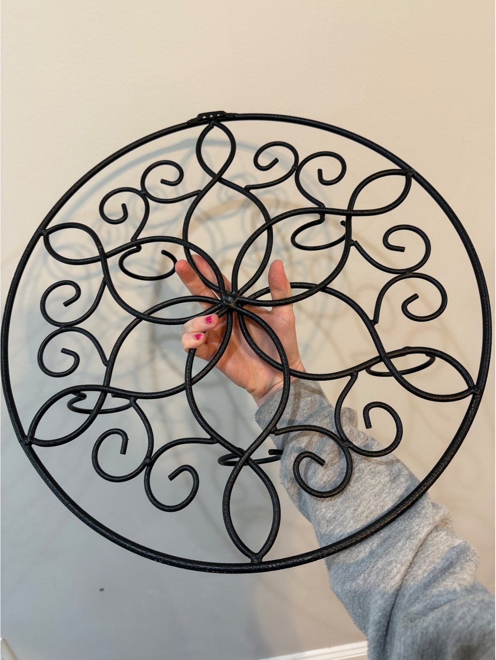 Black Iron Wall Hanging with Intricate Scrollwork and Floral Design - Decorative - Picture 5 of 7
